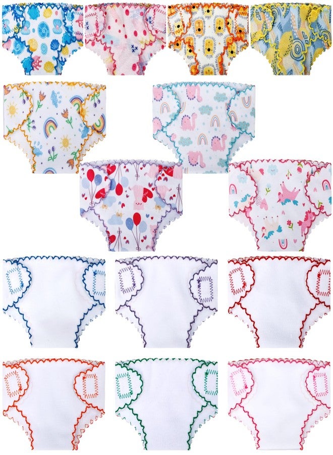 Plukeen 14 Pcs Baby Doll Diapers Reusable Doll Underwear for 12-15 inch Fits Newborn Baby Dolls Pretend Play Accessories for Boys Girls, 2 Styles - Image 1